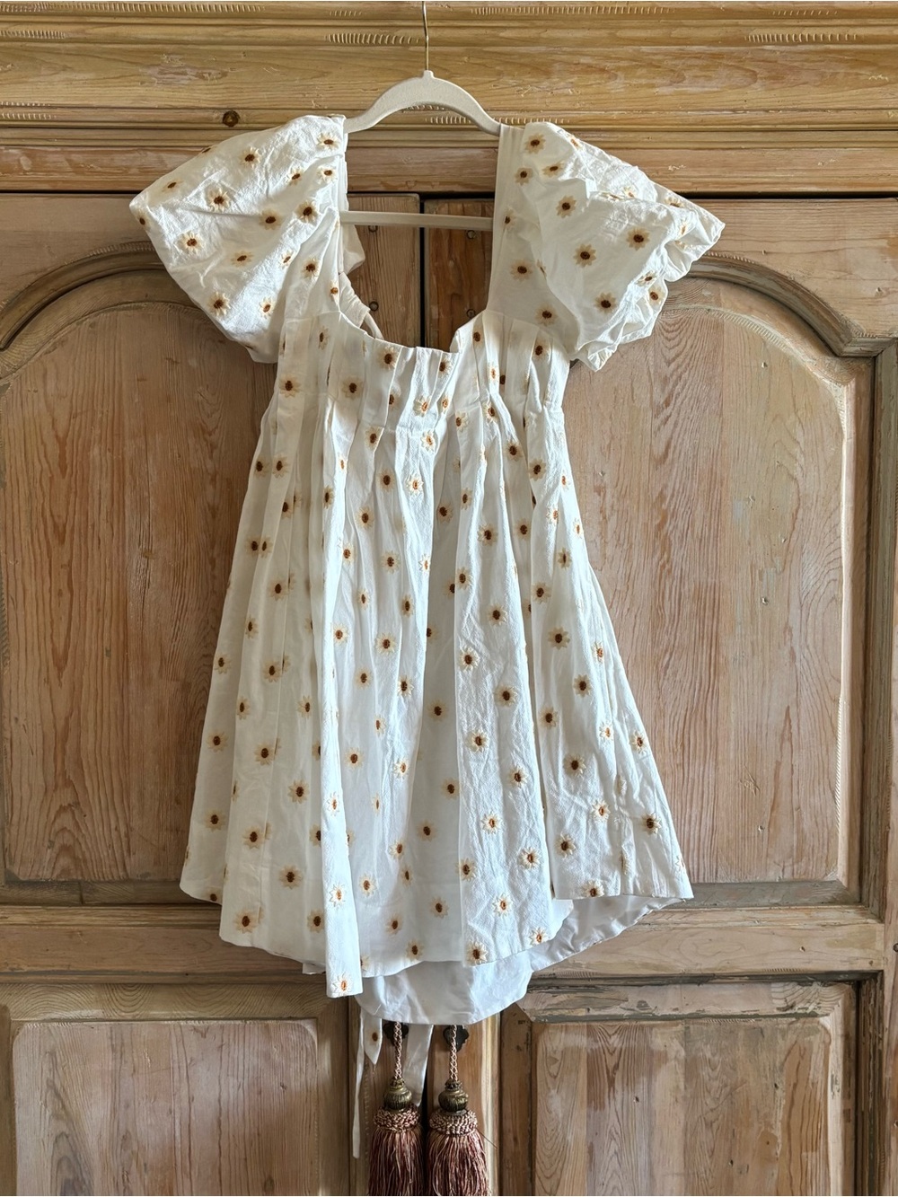 Emory Park Cream Dress with Mustard Daisy Embroidery